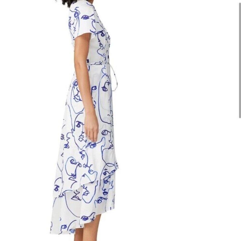 Hutch Printed Rosa Artsy Wrap Short Sleeve Tiered Midi Dress Faces White Size XS - Picture 2 of 11